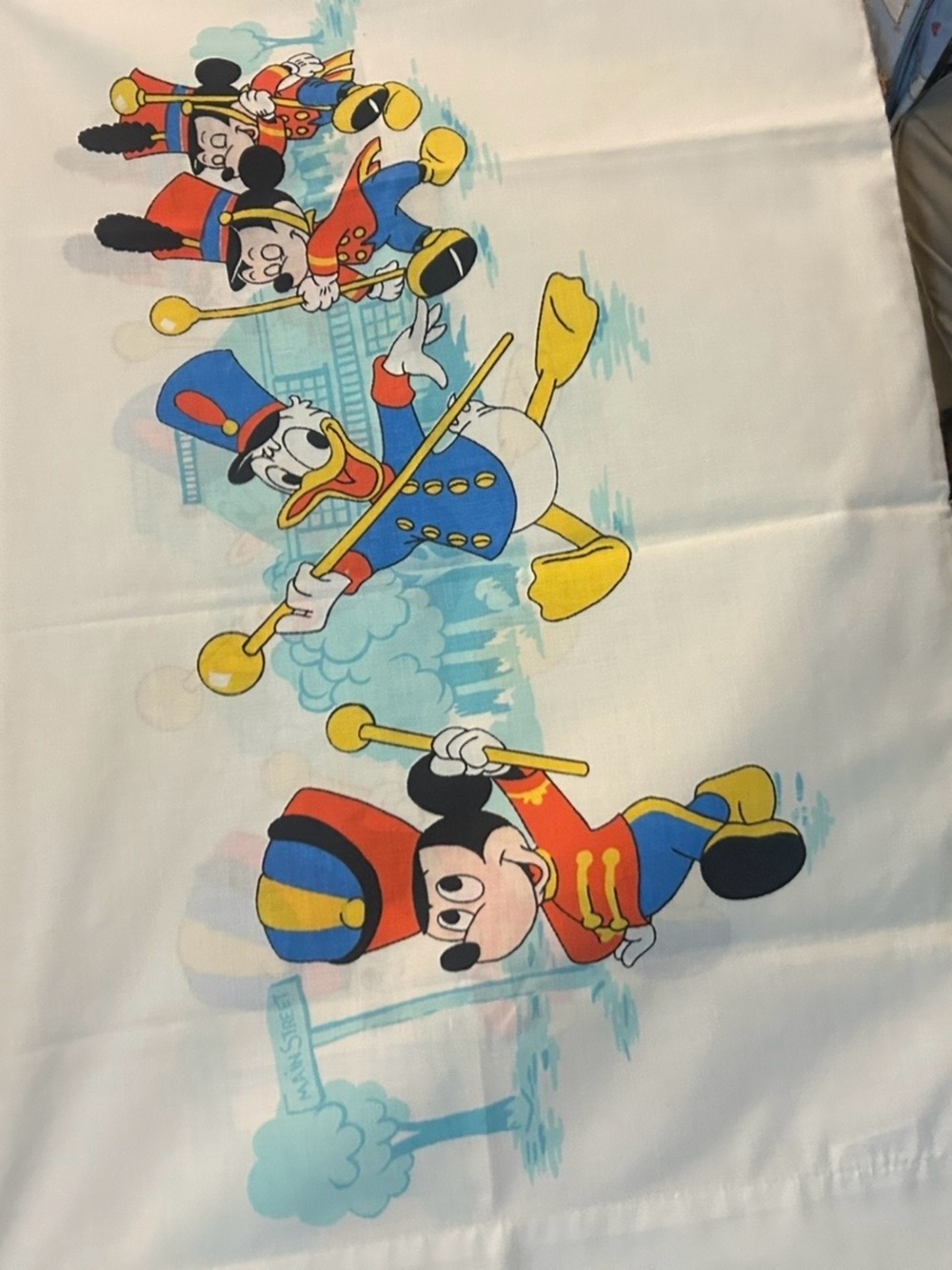 Vintage Disney White Graphic  pillow case with Mickey & Donald Marching Band